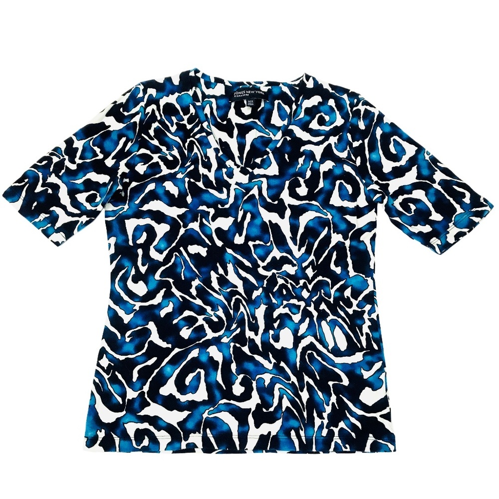Jones New York Blue and Black Patterned Top
